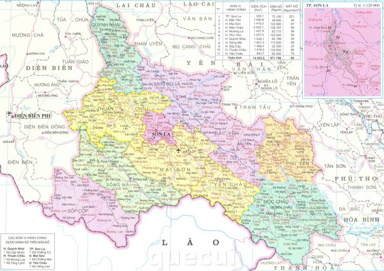 Bản đồ Địa giới các huyện của Sơn La