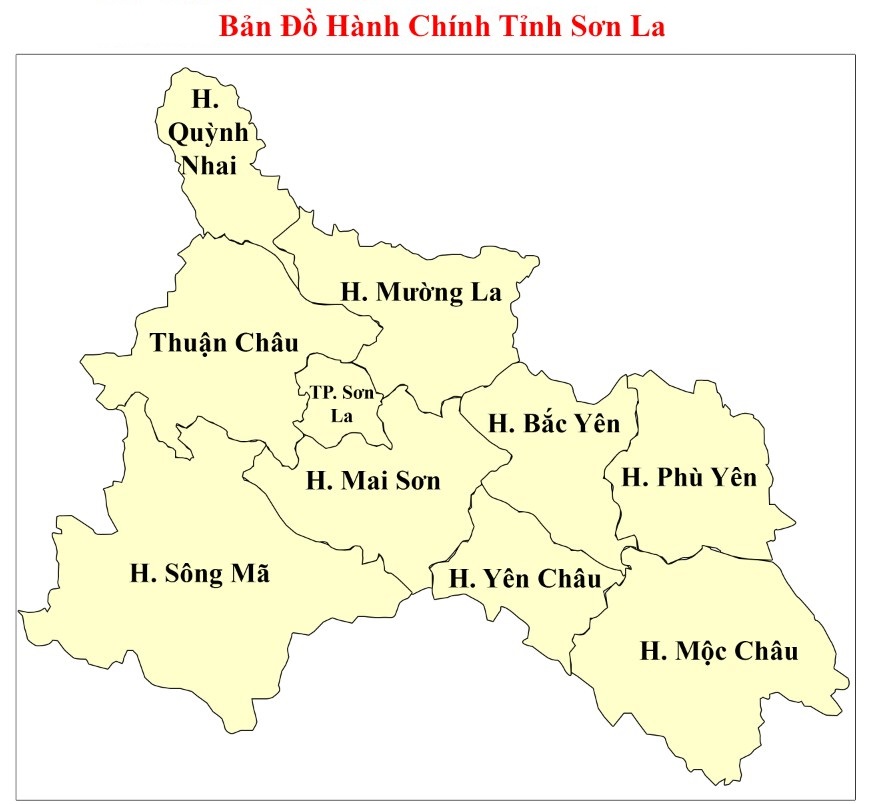 Bản đồ tỉnh Sơn La 1 thành phố Sơn La và 11 huyện