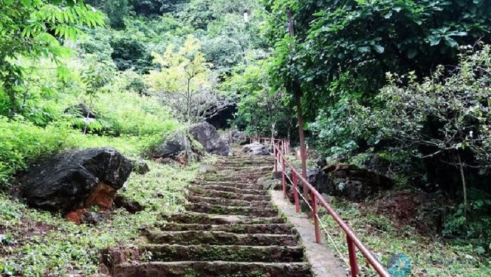 Từ đường du khách phải vượt qua hơn 200 bậc thang để lên đến cửa hang Dơi