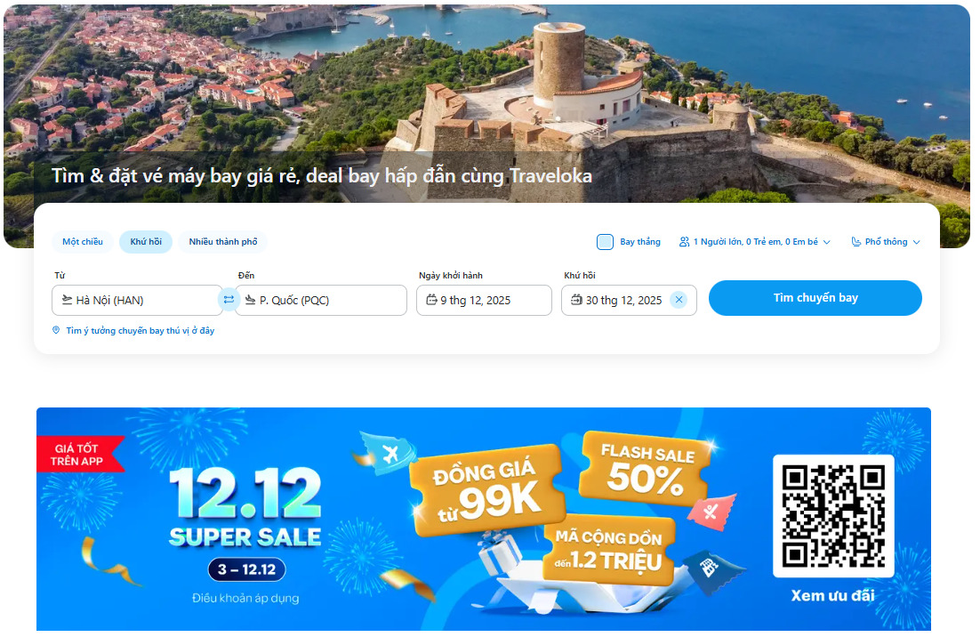 Đặt vé Vietjet trên Traveloka